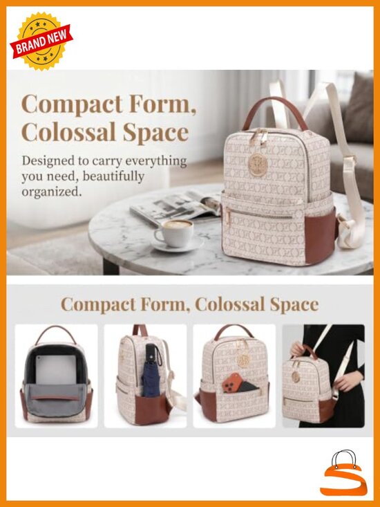 Small Vegan Leather Backpack Purse with Multiple Pockets - Daypack for Women